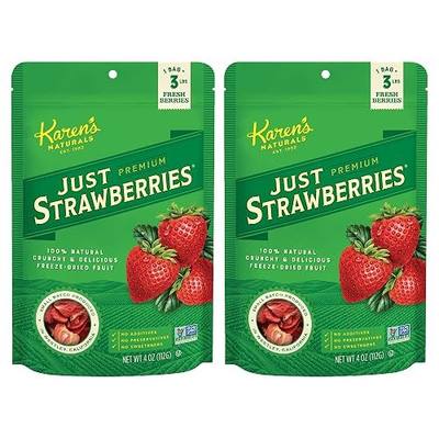 Karen's Naturals Freeze Dried Strawberries, 4 oz Bags, Pack of 2 | Two 4 oz bags of crunchy freeze dried strawberries. No additives, preservatives or sweeteners.
