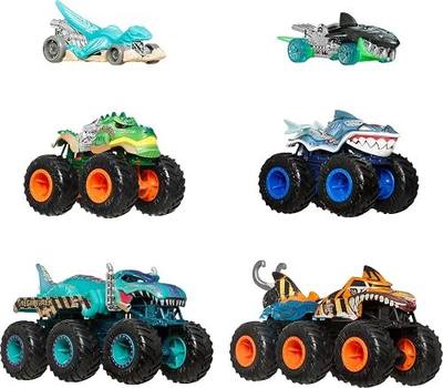 Hot Wheels Toy Cars & Monster Trucks, Sharks vs. Dinos Multipack with 8 Total Vehicles, Including Big Rigs, 1:64 Scale Monster Trucks & 1:64 Scale Hot Wheels Vehicles