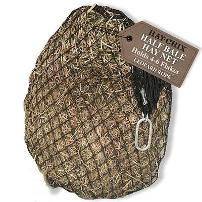 hay chix Half Bale Slow Feed Hay Net for Horses - 1 3/4" Holes - Leopard | Hay Bag Feeder for Stall, Trailer & Fence - Marine-Grade UV-Treated Nylon - Holds 4-6 Flakes - Easy to Fill - Color Rope