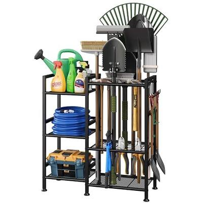 keomaisyto Garden Tool Organizer for Garage Organization, 3 Tier Yard Tool Storage Rack with 35 Long-Handled Tool Slots, Heavy Duty Garden Tool Holder with Large Hooks for Shed, Yard, Garage