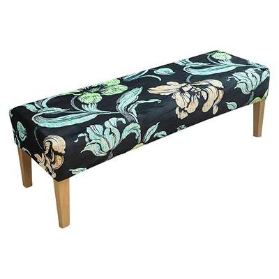 Velvet Dining Room Bench Cover 45-48 inch Long Black Pattern Stretch Seat Slipcover Rectangle for Dining Table Bench, Bedroom, Washable