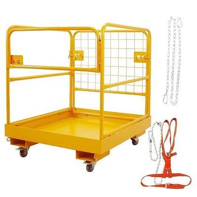 Forklift Safety Cage 36x36 Inch Forklift Man Basket Heavy Duty Lift Basket with 4 Wheels 1200LBS Capacity Safety Set for Most Aerial Jobs