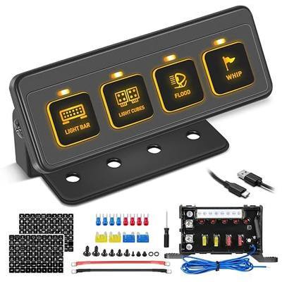 Wireless 4 Gang Switch Panel, Niking Auto Multifunction Offroad LED Switch Pods with Toggle Pulse Auxiliary Universal Circuit Control 12V Relay System Control Box for Trucks SUV UTV Car Boat RV Marine