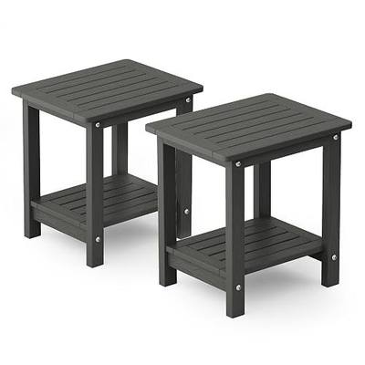 YEFU Outdoor Side Table Set of 2, Weather Resistant HIPS, 2-Tier, Dark Gray | 16" Small Square End Tables for Patio Waterproof - Adirondack Table for Outside Pool Porch Backyard Balcony, Indoor/Outdoor