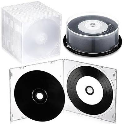 25 Pcs Recordable Blank Media Discs 700MB 80 Minutes 52X with White Inkjet Printable Center and Black Recording Surface for Music Data(with 25 Pcs Clear Jewel Case)