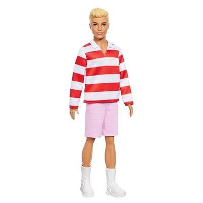 Barbie Fashionistas Ken Doll #241 with Blonde Hair | Wearing Red and White Striped Polo Shirt with Pink Shorts, White Crew Socks and Sneakers