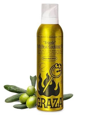 Graza Frizzle High Heat Cooking Oil Spray, Frying Oil, 5 Fl Oz (148ml) | Cooking Oil with a High Smoke Point & Neutral Flavor in a Spray Bottle for Frying, Baking & Grilling - Made from 100% Olives