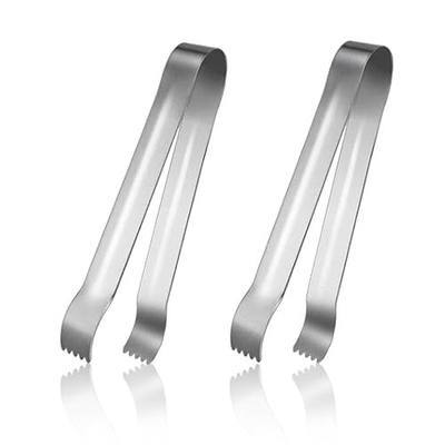 2 Pieces Ice Tongs Small Tongs for Bar Mini Metal Pom Tong for Serving Sugar Fruit Appetizers Cheese Tea Party Food Garnish Ice Cubes Tiny Rings Little Bucket Tongs (Silver Curved Tip)