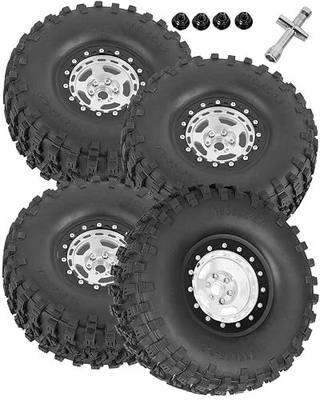 2.2in Aluminium Wheels&Wheel Rim Tires Beadlock Wheel&Wheel Hub Rim Upgrades Part for 1/10 SCX10 SCX10II SCX10III 90046 TRX4 D90.4PCS(135 * 55MM),Silver