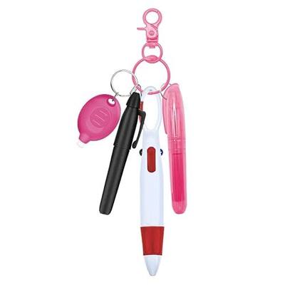 Nurse Pen Set, Badge Reel Pen, Nurse Badge Accessories (Pink) | Include Highlighter, Permanent Marker, Ballpoint Pen, LED Keychain Flashlight, and Nursing Keychain Clip