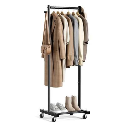 MISSLO Small Clothes Racks for Hanging Clothes Clothing Rack with Wheels 60" Metal Garment Rack with Shelves Portable Rolling Wardrobe Rack for Small Space, Black