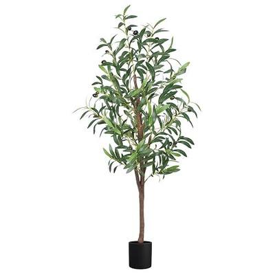 Artificial Olive Tree, 4FT Tall Faux Olive Trees 48in Outdoor Fake Potted Silk Plant with Trunk and Realistic 436 Leaves and 16 Fruits for Modern Office Home Decor(1pack)
