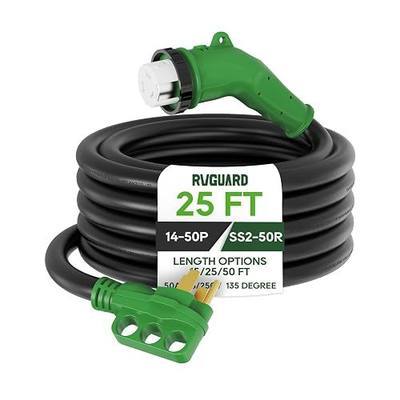 RVGUARD 50 Amp 25 Foot RV Power Cord with 135 Degree | 14-50P to SS2-50R Generator Extension Cord, Heavy Duty STW Cord with LED Power Indicator, Green, ETL Listed