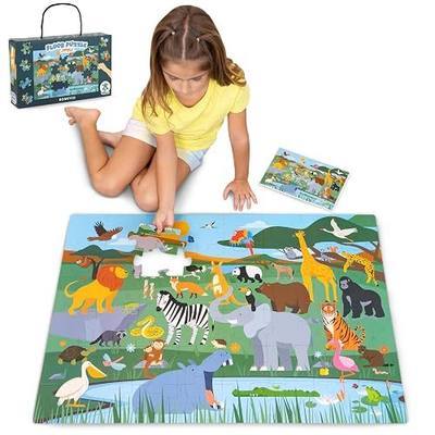 BONNYCO Giant Floor Puzzles for Kids of Jungle Animals with 48 Large Pieces. Safari Jumbo Puzzle 36.2 x 24.4 in, Gifts for Boys and Girls, Educational Kids Toys Ages 2-8