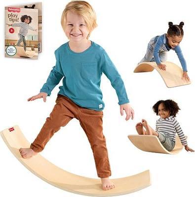 Fisher-Price Wood Montessori Toy Rockin' Balance Board, American Montessori Society Seal of Excellence, 31.7-Inch Wooden Motor Skills Learning Activity for Kids Ages 3+ Years