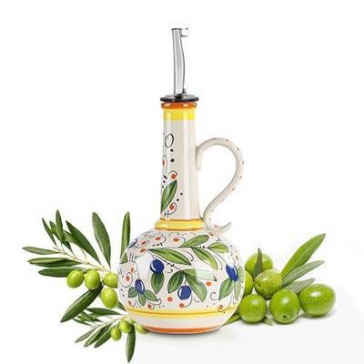 18 oz Ceramic Olive Oil Dispenser Bottle for Kitchen, Large Capacity Oli and Vinegar Cruet with Stainless Steel Spout, 540 ml Oil Container with Handle for Cooking Preventing, Vinegar Cruet