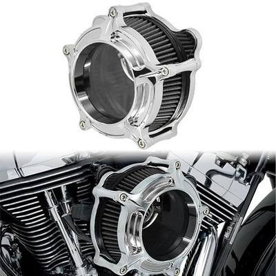 Air Filter Air Cleaner Intake Replacement Kit Fit for Harley M8 Softail 2018-2024 M8 Touring 2017-2023 Trike 2017-2025 (Chrome Housing Gray Filter Element)