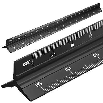 Metric Engineer Scale Ruler 12 Inch, Aluminum Laser-Etched Triangular Architectural Scale Civil Drafting Tool, Metric Scale 1:100, 1:200, 1:300, 1:400, 1:500, 1:600 (Black)