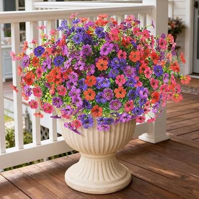 Homsunny Artificial Fake Flowers Plants Outdoors Spring Decor, Faux Flowers Silk Daisy Eucalyptus Plants UV Resisitant for Outside Planter Pot Front Porch Garden Patio Decoration(12 Bundles)
