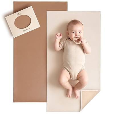Konssy Faux Leather Waterproof Baby Changing Mat 2 Pack, Regular, 30"x17" | Wipeable & Foldable, Portable Diaper Changing Pad, Fits Diaper Bags for Travel, Home And on-The-Go Use (Brown,Beige)