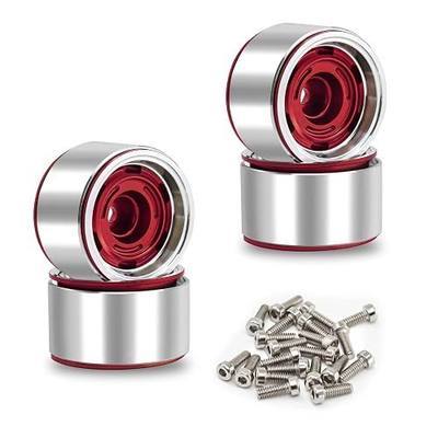 1.0 Beadlock Wheels, 4pcs Aluminum RC Rims with Positive Offset 7mm Hex for 1/18 1/24 RC Crawler Traxxas TRX4M Axial SCX24 AX24 FMS FCX24 Upgrades (Four Hole Model-Red)