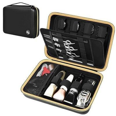 Boobowl Hard Case for Hair Clippers, Barber Tool Organizer for Home&Travel | Case Only for Clippers, Trimmers, Guards, Shears, Combs, Chargers and Small Grooming accessories, Black+Gold Zipper