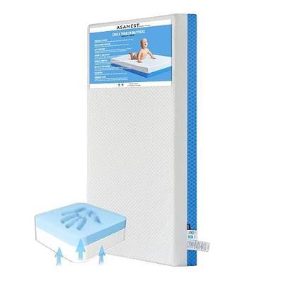 Dual Sided Comfort Gel Memory Foam Breathable Baby Bed Mattress for Crib, Premium for Infant and Toddler with Removable Outer Cover, White & Blue, Standard Size 52 x 28 x 5 Inches