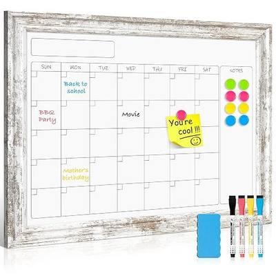 Monthly Dry Erase Calendar Whiteboard for Wall, 24"x18", Rustic Wood Frame | Magnetic, White Board Calendar Board, Wall Mounted, for Home Office School Kitchen Dorm