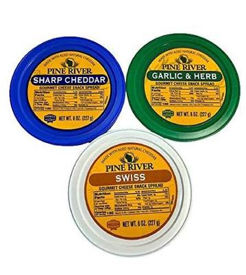 Pine River Cheese Spreads Variety 3-Pack | Sharp Cheddar, Garlic & Herb, Swiss | (3) 8 oz tubs | SHELF-STABLE | Creamy & Flavorful Authentic Wisconsin Pub Cheese Spread