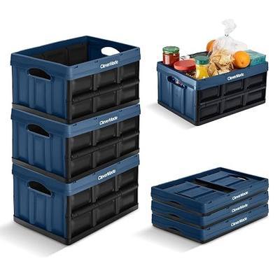 CleverMade Collapsible Storage Bins, 32L 3 Pack, Durable Plastic, Ocean | Built-in handles simplify garage, car and household organization, while the roomy open-top keeps bulky supplies accessible