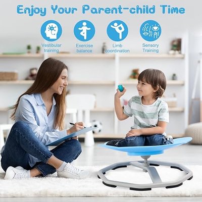 Spinning Chair for Autism & ADHD Kids - Sensory Swivel Seat for Training Body Coordination (Blue)