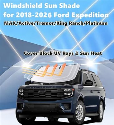 Windshield Sun Shade for 2018-2026 Ford Expedition Foldable Car Front Window Sunshade Accessories 4-Layer 240 T Sun Visor Protector Reflective Cover Block UV Rays & Sun Heat