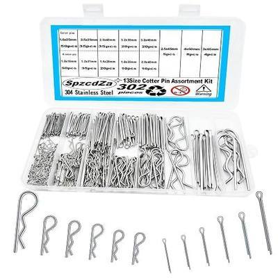 Cotter Pin Assortment Kit,SpzcdZa 302pcs 13 Size Cotter Pins Assortment Kit 304 Stainless Steel R Clips Hardware Pins & Hairpin Cotter Pins Set for Trucks, Engine Repair