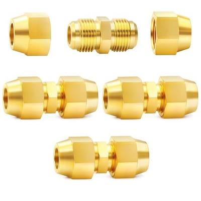 ChillWaves Brass Flare Tube Fittings, 3/8" Male Flare x 3/8" Male Flare Union Gas Adapter With SAE 45 Degree 3/8" Flare Nut Air Conditioning Copper Tube Extension Butt Copper Pipe(4-SET)