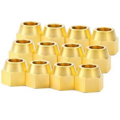 ChillWaves Brass Flare Tube Fittings, SAE 45 Degree 3/8" Flare Nut Air Conditioning Copper Tube Extension Butt Copper Pipe(12-PACK)