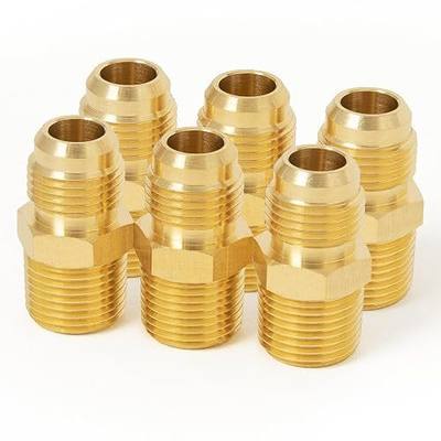 ChillWaves Brass Flare Tube Fittings, 1/4" Male Flare x 1/4" NPT Male Half Union Gas Adapter Pipe Connector(6-PACK)
