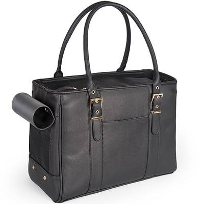 Fashion Pet Carrier Dog Purse Cat Bag Soft-Sided Carriers Travel Airline Approved, Stylish Leather Tote Handbag for Small Animal Puppy Kitten (Black)