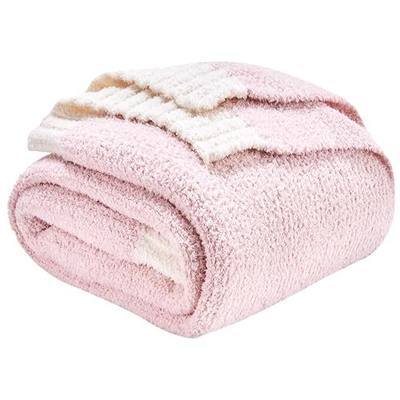 CozeCube Super Soft Fullfy Microfiber Reversible Knitted Blankets, Warm Cozy Fuzzy Plush Throw, Pink and White Melange Throw Blanket for Couch Bed Sofa, 50" x 60"