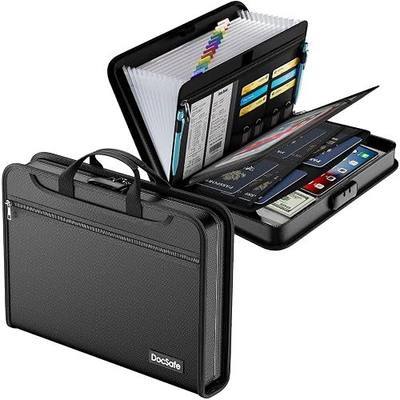 DocSafe Accordion File Organizer with Combination Lock,Fireproof Water Resistant Expanding File Folder with Multi Pockets,Document Organizer Home Office Travel Safe Storage for Letter Size Files,Black