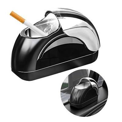 Wevdn Car Ashtray with Lid, Portable Smokeless Car Door Cigarette Ashtray with LED Light, Windproof Automotive Ash Tray for Most Car Home Office Outdoor Use, Car Accessories (Silver & Black)