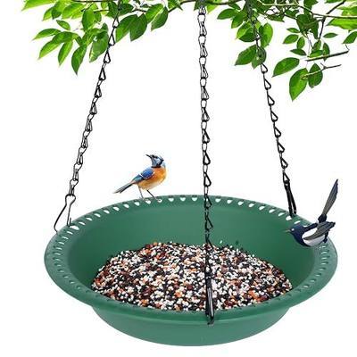 Hanging Bird Feeder Tray with Drainage Holes for Outside, Rugged Recycled Plastic Wild Bird Feeding Station (10 inch, Green)