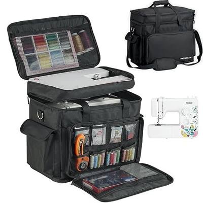 PENGDA 2 Layer Sewing Machine Case with Adjustable Shoulder Strap Sewing Machine Carrying Case Universal Tote Bag for Sewing Machine and Sewing Accessories Storage Black