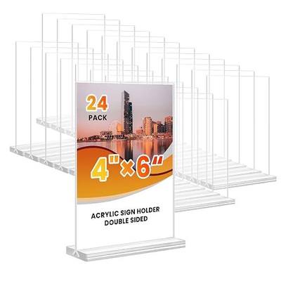 Acrylic Sign Holder 4x6, 24 Pack Clear Table Menu Vertical Clear Table Double Sided Flyer Display, Plastic Flyer Display Stand,Paper photo Plastic Sign Frame Suitable for Restaurants Office Store Show