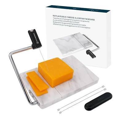 KITCHENDAO Replaceable Wire Cheese Slicer with Board, Tightness Adjustable Cheese Slicer, Marble Cheese Cutter for Block Cheese, Easy to Replace, with 2 Extra Upgrade Strong Wires
