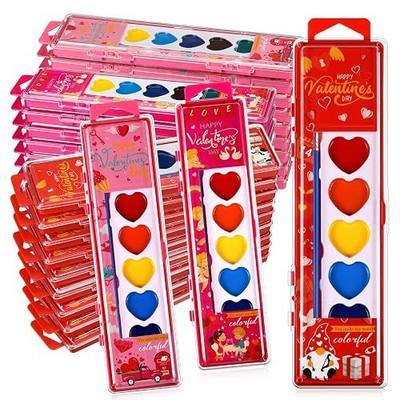 Watersay 12 Packs Valentines Heart Watercolor Paint Set 8 Washable Colors with Brushes Water Color Painting Kit Party Favor Valentines Gifts Painting Kit for Adult