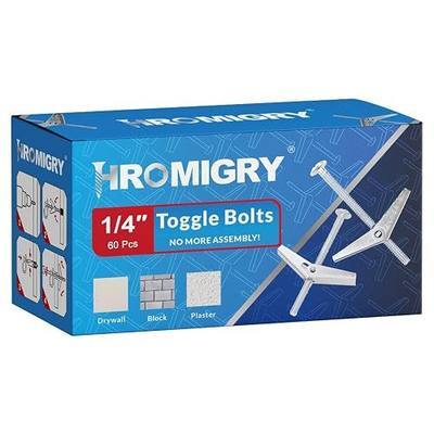 1/4"x3" Toggle Bolts (60 Pcs) 1/4 inch Wall Anchors for Drywall Heavy Duty, Butterfly Anchor Bolt for Hollow Wall, Sheetrock, Ceiling