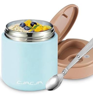 Thermo for Hot Food Kids - 15.2oz with Folding Spoon and Silicone handle | Leak Proof Insulated Food Jar, Soup Thermo, Wide Mouth Insulated Lunch Containers, Dishwasher Safety