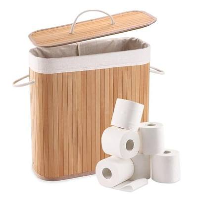 Bamboo Toilet Paper Storage with Lid & Handel, 8 Gallons (30L), Sturdy Toilet Paper Basket, Organizer for Bathroom, Kitchen, Holder with Storage, Natural