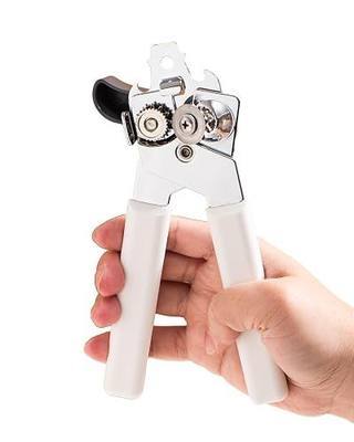 Can Opener Manual, Can Openers Hand Held with Comfort Anti-Slip Handles, Heavy Duty Stainless Steel Can Opener Smooth Edge and Bottle Openers, Easy Turn Can Openers for Seniors, Kitchen, White