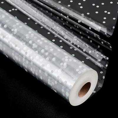 TIMEUPRISE 120 ft Clear Cellophane Wrap Roll (120 Ft x 34 in), 3 Mil Thicken Irregular White Dot Cellophane Gift Wrapping Paper Roll for Flower Bouquet Christmas Gift Baskets Wrap Extra Wide